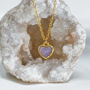 3/$20 14k Gold Light Purple Glitter Resin Heart Charm Handmade Pendant Necklace